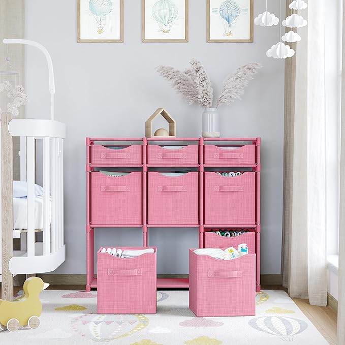 9 Cube Storage Organizer With Bins Included - Closet Storage With 9 Storage Bins - Easy To Assemble Storage Unit With Drawers - Closet Organization For Clothes, Bedroom, Nursery, & Toys (Pink)