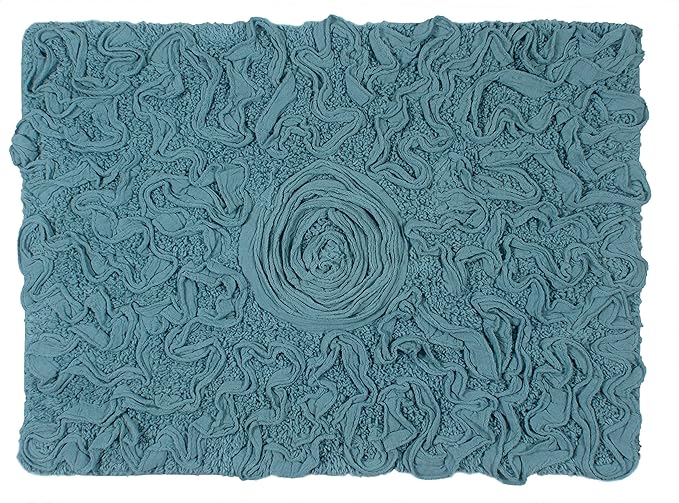 Home Weavers Bell Flower Collection 100% Cotton Tufted Bath Rugs, Extra Soft and Absorbent Bath Rugs, Non-Slip Bath Mats, Machine Washable, Bath Mats for Bathroom Floor, 17"x24" Rectangle, Blue