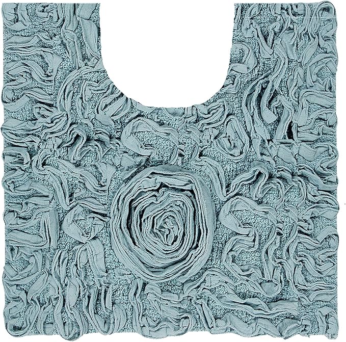 Home Weavers Bell Flower Collection 100% Cotton Tufted Bath Rugs, Extra Soft and Absorbent Bath Rugs, Non-Slip Bath Mats, Machine Washable, Bath Mats for Bathroom Floor and Tub, 20"x20" Contour, Blue