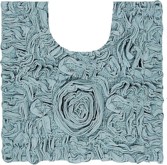 Home Weavers Bell Flower Collection 100% Cotton Tufted Bath Rugs, Extra Soft and Absorbent Bath Rugs, Non-Slip Bath Mats, Machine Washable, Bath Mats for Bathroom Floor and Tub, 20"x20" Contour, Blue