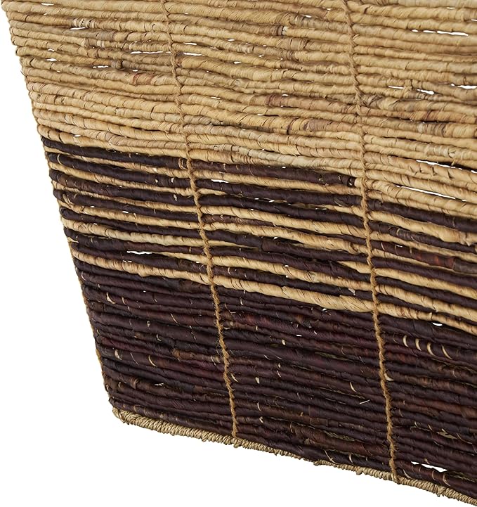 Deco 79 Seagrass Handmade Decorative and Functional Storage Basket Oversized Color Block Basket Organizer with Slot Handles, Basket for Storage 30" x 20" x 15", Brown
