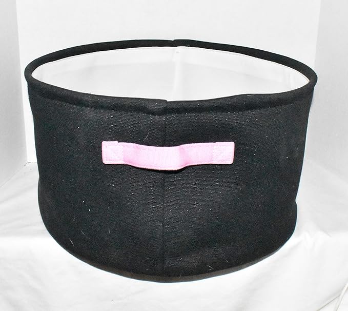 New 15" Embroidered Sugar Skull Face Fabric Halloween Decorative Basket with Pink Handles