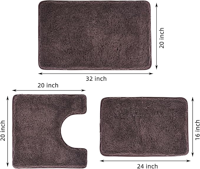 3 Pieces Luxury Bathroom Rug Set with U-Shaped Toilet Rug, Non-Slip Rubber Bottom, Thick Microfiber Fluffy Plush, Water absorption, Quick Dry, Ultra Soft, Bath Mats for Bathroom, Tub(Chocolate)