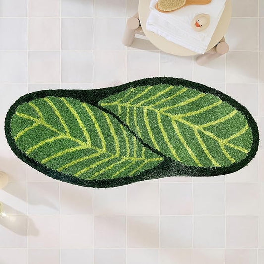 Green Bathroom Runner Rug - Leaf Long Bath Mat Plant Bathroom Rugs Non Slip Washable Spring Rug for Bath Room, Bedroom, Waterbasin, Bathtub Decor, Cute Bathmat Floor Carpet 20" x 47"