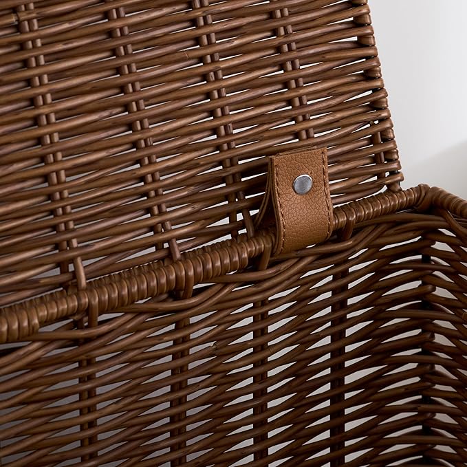 Joseph Rectangular Laundry Basket with Lid – Resin Wicker Hamper for Bedroom or Bathroom, Espresso Brown, 17"x24"