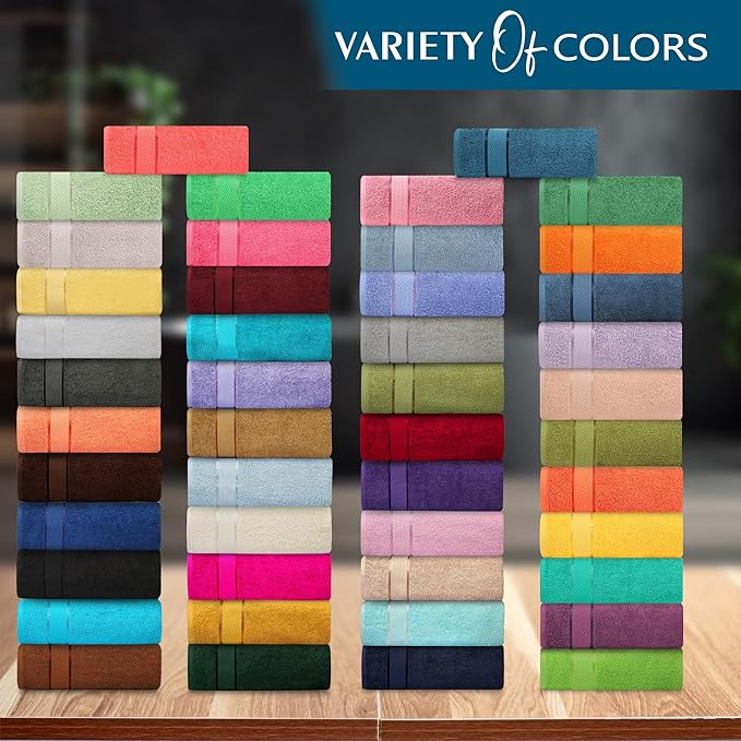 6 Piece Luxury Bath Towel Set - 100% Cotton, Quick Dry, Absorbent, Soft & Plush - Gym, Spa, Hotel, Pool, Shower Towels