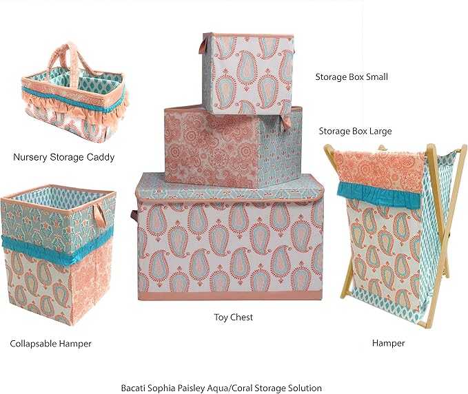 Bacati - Toy Chest Paisley Sophia Coral/Aqua Girls