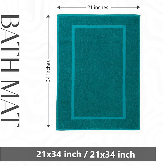 HILLFAIR-900 GSM-100% Ringspun Cotton Floor Towels mat- Hotel-Spa Tub-Shower Bathroom Floor mat Towels- 21 x 34 Inch - Terry Cotton Bath Mats, Machine Washable, Absorbent- 2 Peice Towel Set- Teal