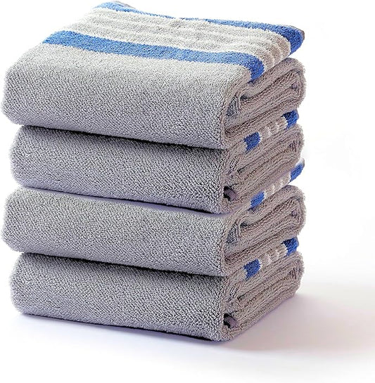 Hand Towels for Bathroom - 14x30 inches, Soft, 100% Cotton, Light-Weight, Light Grey, Set of 4