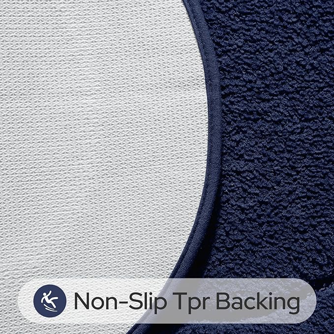 HOMEIDEAS Bathroom Rugs Sets 2 Piece, Soft Bathroom Mats and Absorbent Microfiber Machine Washable Bath Mats for Shower Room, Bathtub, Kitchen (20" x 32" + 16" x 24", Navy Blue)