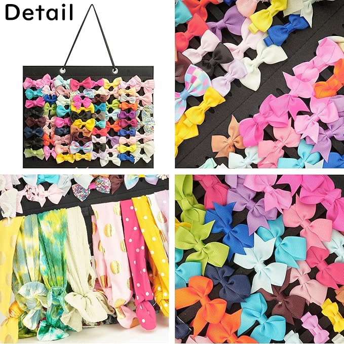 PACMAXI Baby Girl Hair Bows Holder, Hair Clips Storage Hanger For Ribbons, Hair Bows Organizer, Baby Hair Clip Storage Display Sturdy Stand, Wall Hanging for Girl Room (Black, Large)