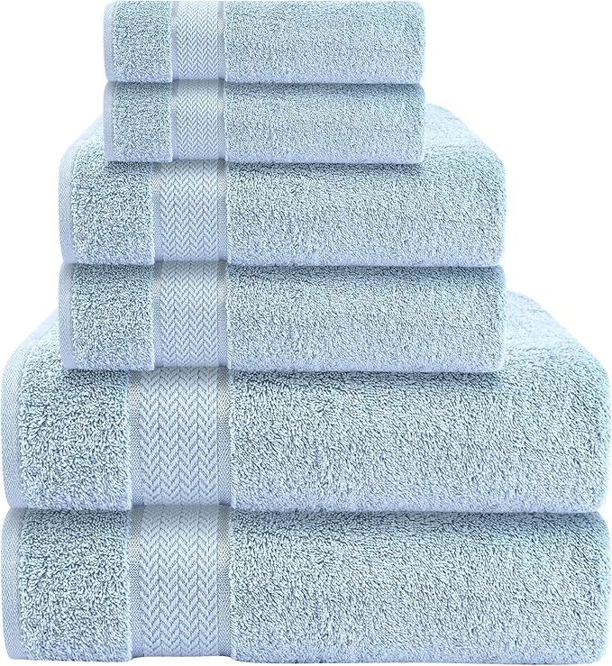 6 Piece Luxury Bath Towel Set - 100% Cotton, Quick Dry, Absorbent, Soft & Plush - Gym, Spa, Hotel, Pool, Shower Towels