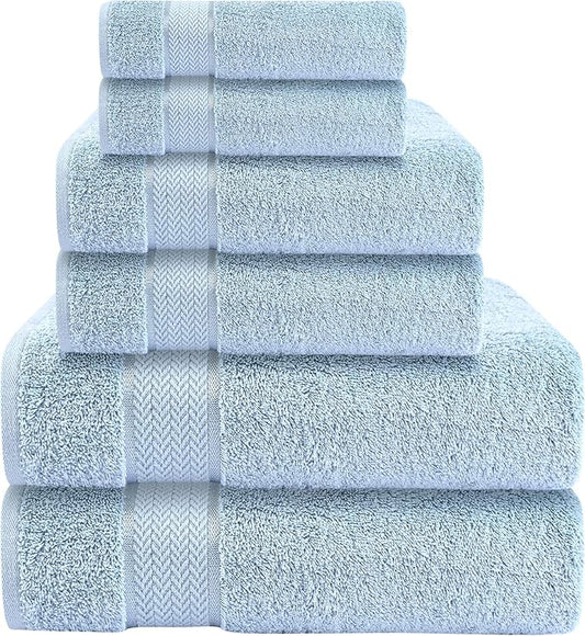 6 Piece Luxury Bath Towel Set - 100% Cotton, Quick Dry, Absorbent, Soft & Plush - Gym, Spa, Hotel, Pool, Shower Towels