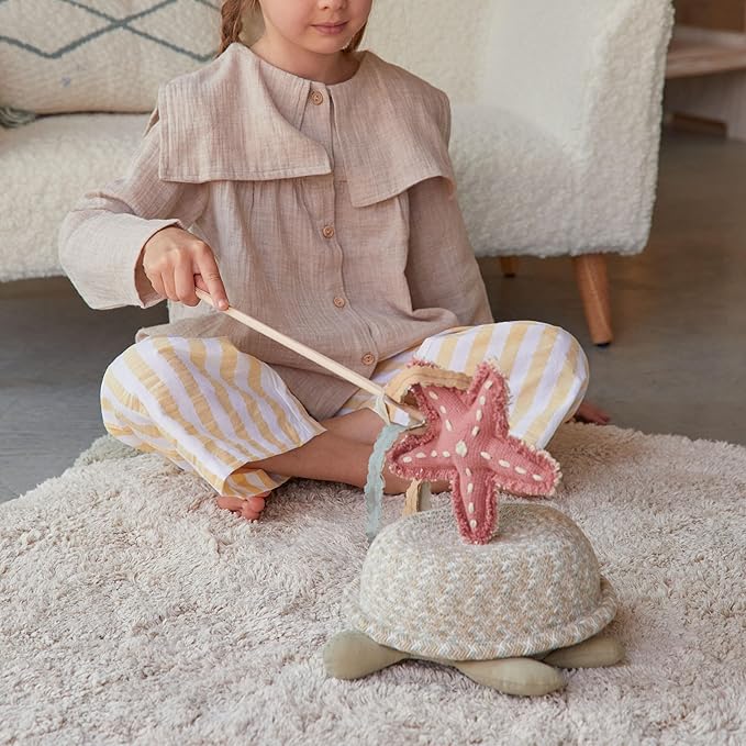 Lorena Canals Basket for Kids Baby Turtle. Olive Ivory Natural Size: 4" x 10" x 9"