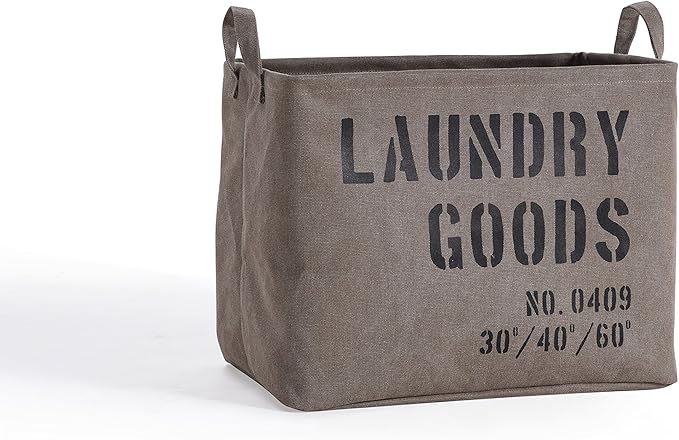Danya B. LY117 Decorative Canvas Laundry Basket with Handles - Portable Collapsible Foldable Clothes Hamper - Khaki Green