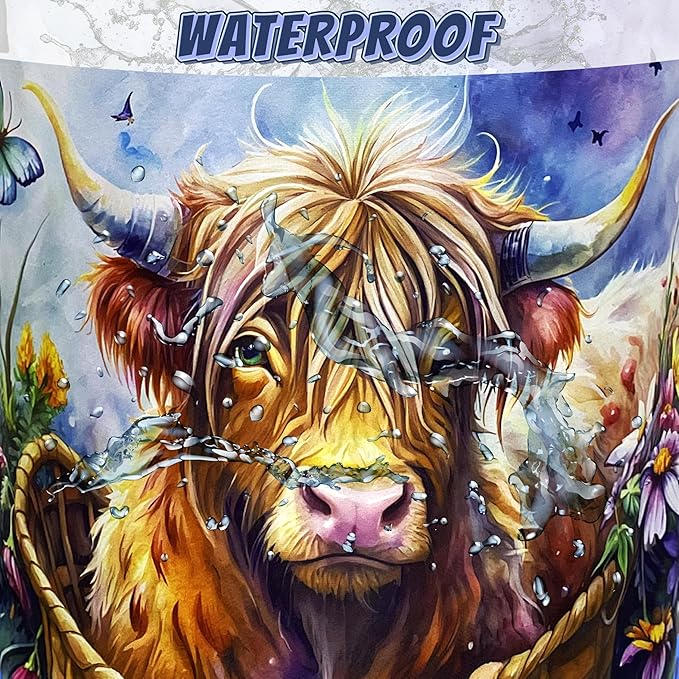 Highland Cow Purple Flowers Laundry Basket Foldable Animal Colorful Laundry Hamper With Handle Oxford Cloth Portable Clothes Storage Basket Laundry Bag 18.9"x16.5" For Laundry Room/Bedroom/Bathrooms