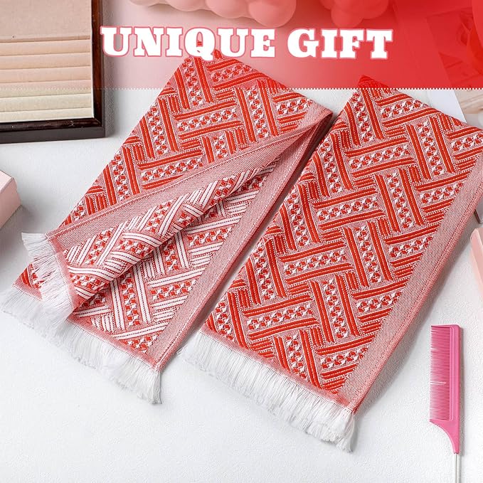 4 Pack Boho Bathroom Hand Towel 14 x 30 Inch 100% Turkish Cotton Decorative Boho Kitchen Hand Towel Farmhouse Bathroom Decor Set Absorbent Soft Guest Tea Gift(Red,White)