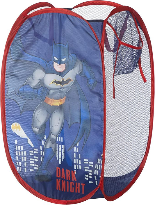 Batman Pop-Up Hamper with Durable Carry Handles, Kids Laundry & Room Storage Organizer, 21”H x 13.5”W x 13.5”L, Blue