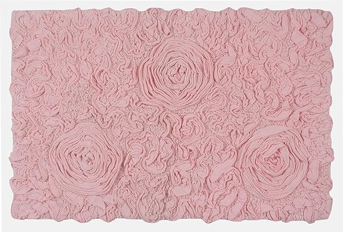 Home Weavers Bell Flower Collection 100% Cotton Tufted Bath Rugs, Extra Soft and Absorbent Bath Rugs, Non-Slip Bath Mats, Machine Washable, Bath Mats for Bathroom Floor, 21"x34" Rectangle, Pink