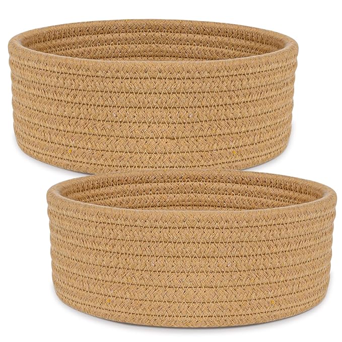 ABenkle 2 Pack Small Baskets, Cotton Rope Woven Basket, Cute Mini Tiny Storage Baskets, Decorative Boho Basket for Nursery Living Room Bedroom Shelf, Empty Gift Basket - Brown
