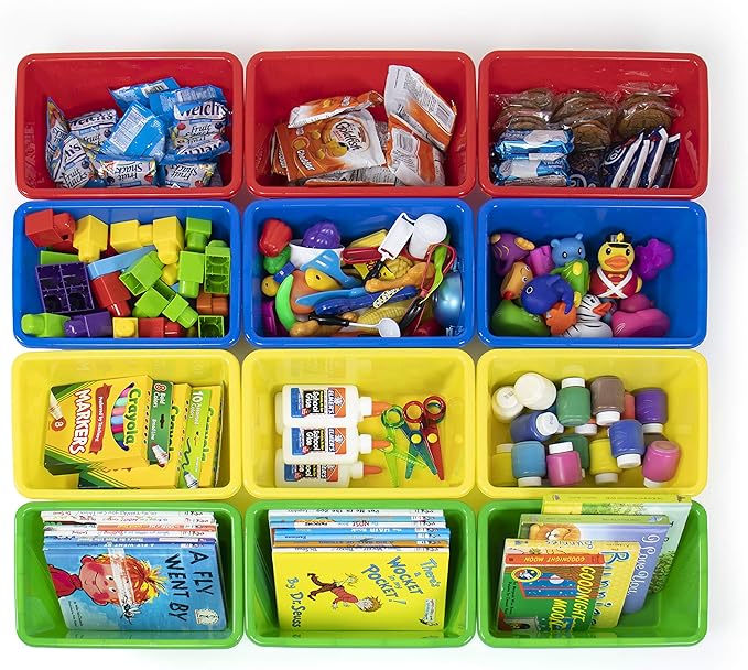 Humble Crew Toy Storage Bins for Kids, Set of 12, Primary Colors, Small - Sturdy, Colorful Plastic Storage Bins for Classroom, Playroom, Nursery, and More - Premium Toddlers Toy Organizer Bins