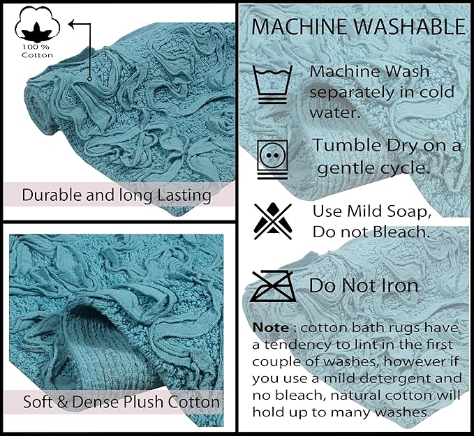 Home Weavers Bell Flower Collection 100% Cotton Tufted Bath Rugs, Extra Soft and Absorbent Bath Rugs, Non-Slip Bath Mats, Machine Washable, Bath Mats for Bathroom Floor and Tub, 21"x54" Runner, Blue