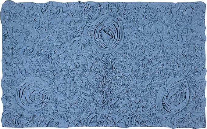 Home Weavers Bell Flower Collection 100% Cotton Tufted Bath Rugs, Extra Soft and Absorbent Bath Rugs, Non-Slip Bath Mats, Machine Washable, Bath Mats for Bathroom Floor, 24"x40" Rectangle, Sky Blue