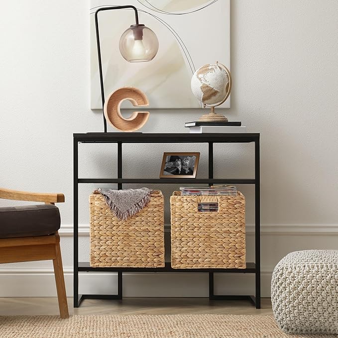 Casafield 13" x 13" Water Hyacinth Storage Baskets, Natural - Set of 4 Collapsible Cube Organizers, Woven Bins for Bathroom, Bedroom, Laundry, Pantry, Shelves