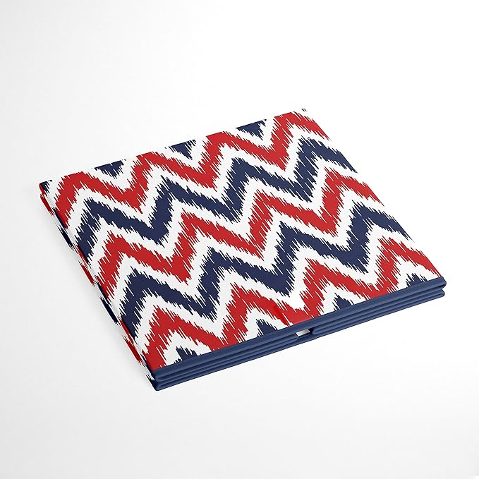 Bacati - Large Storage Tote Mix N Match Ikat Chevron/Dots Navy/Red 14 x 14 x 10 inches