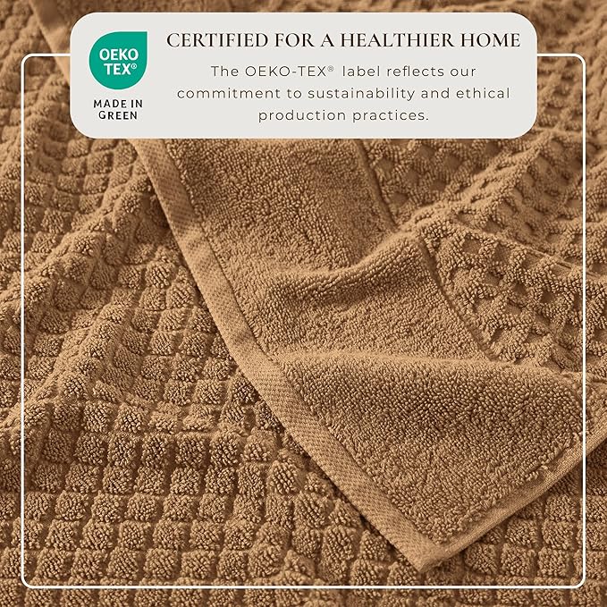 Great Bay Home Hand Towels - 100% Cotton 6 Pack 26x16 Hand Towel Set - Absorbent, Durable, Quick-Dry Towels for Bathroom (Mocha)