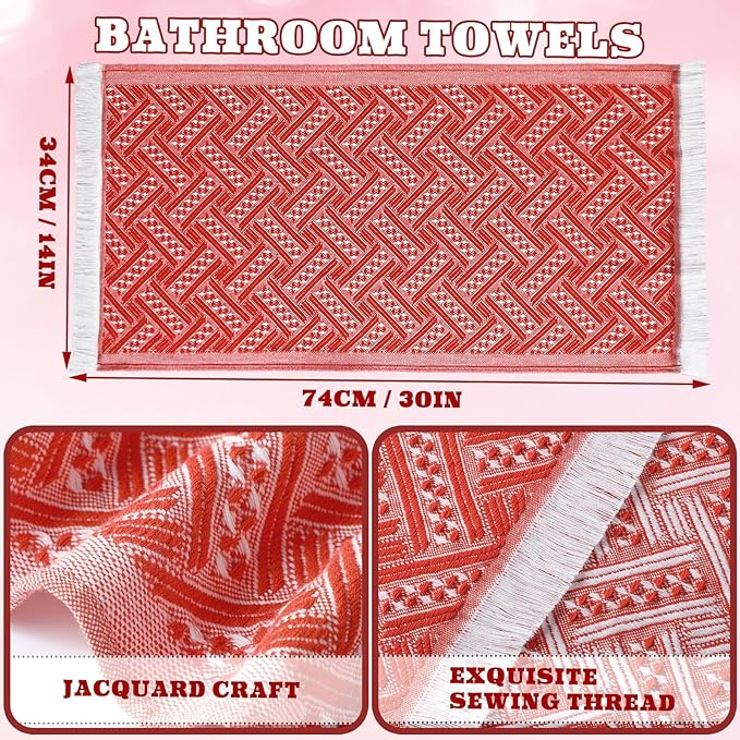 4 Pack Boho Bathroom Hand Towel 14 x 30 Inch 100% Turkish Cotton Decorative Boho Kitchen Hand Towel Farmhouse Bathroom Decor Set Absorbent Soft Guest Tea Gift(Red,White)