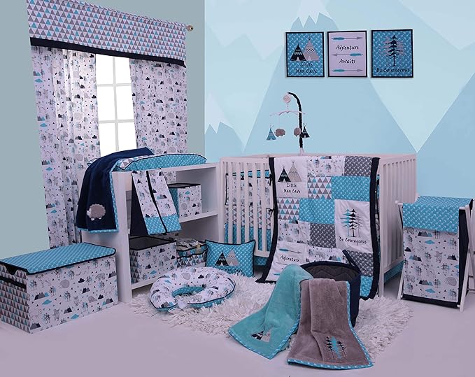 Bacati – Small Storage Tote Woodlands Animals Aqua/Navy/Grey 10X 10 X 10 inches