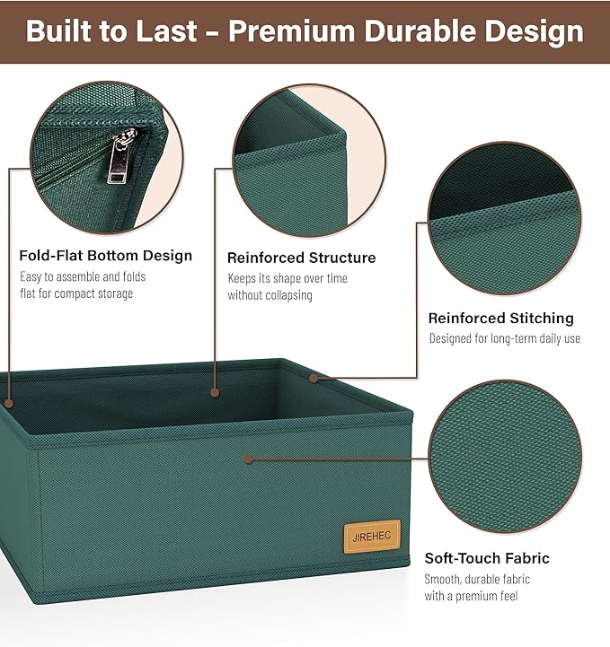 Clothes Drawer Organizer - Set of 6 Foldable Drawer Organizers bins for Dresser, Underwear, Socks & Baby Clothes Storage,Green
