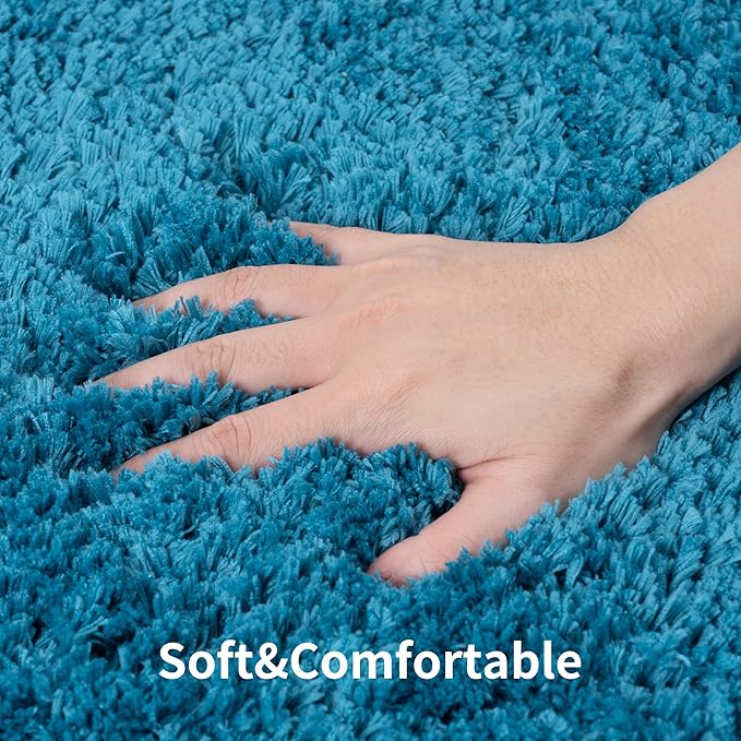 3 Pieces Luxury Bathroom Rug Set with U-Shaped Toilet Rug, Non-Slip Rubber Bottom, Thick Microfiber Fluffy Plush, Water Absorption, Quick Dry, Ultra Soft, Bath Mats for Bathroom, Tub(Turquoise)