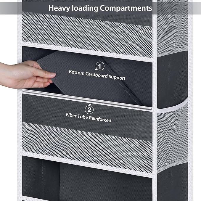 Univivi Over The Door Organizer with 6 Side Mesh Pockets, 5 Shelf Door Hanging Organizer Large Capacity Door Storage for Closet Nursery Bedroom Dorm and Baby Essential