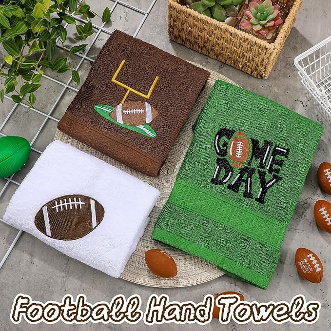 3 Pcs Football Hand Towels for Bathroom Embroidered Bathroom Towels Farmhouse Decorative 13.78 x 29.53 Inch Absorbent Soft Cotton for Kitchen Dish Fast Drying Decor