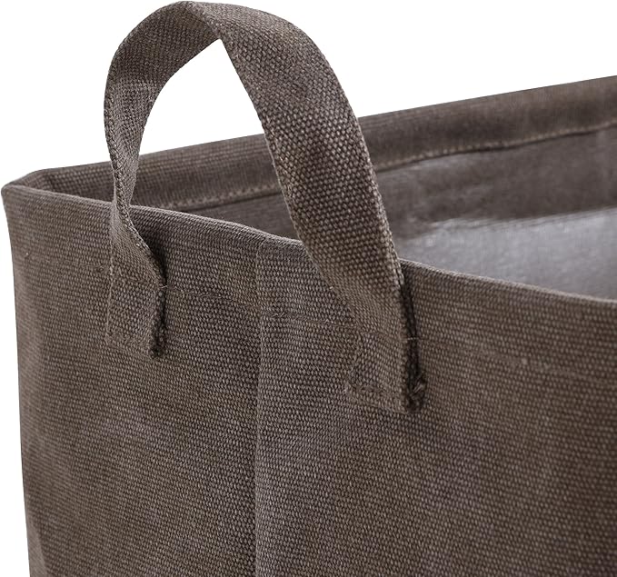 Danya B. LY117 Decorative Canvas Laundry Basket with Handles - Portable Collapsible Foldable Clothes Hamper - Khaki Green