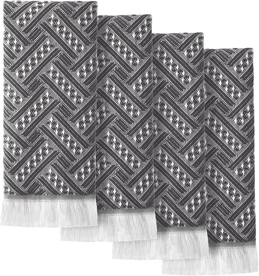 4 Pack Boho Bathroom Hand Towel 14 x 30 Inch 100% Turkish Cotton Decorative Boho Kitchen Hand Towel Farmhouse Bathroom Decor Set Absorbent Soft Guest Tea Gift(Gray,White)