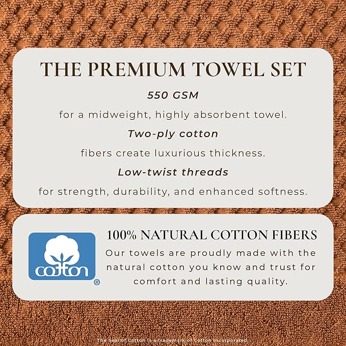 Great Bay Home Bath Towels - 100% Cotton 6 Piece Towel Set - Diamond Waffle Weave - Absorbent, Durable, Quick-Dry Towels for Bathroom (Copper)