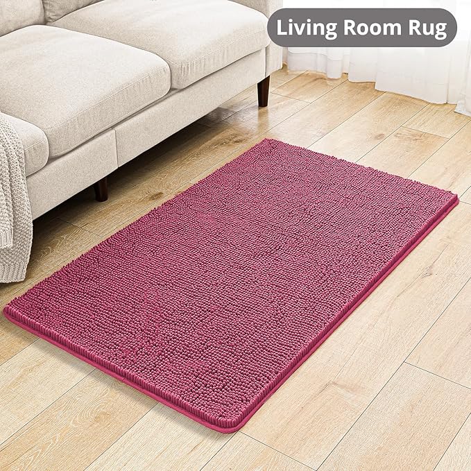 Hot Pink Bathroom Rugs 30"x50" - Large Plush Chenille Non-Slip Runner Bath Mat - Absorbent, Washable, Soft Decor for Shower, Sink, Tub, Floor, Home Accessories