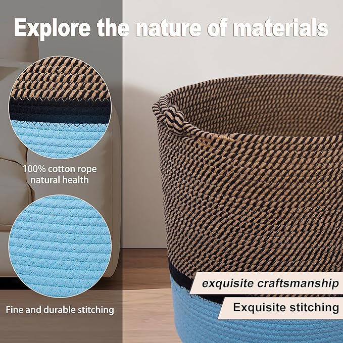 Laundry Baskets Woven Cotton Rope Laundry Hamper with Handles for Decor Storage of Dirty Clothes,Toys and Blankets in Bathroom,Baby Room and Living Room