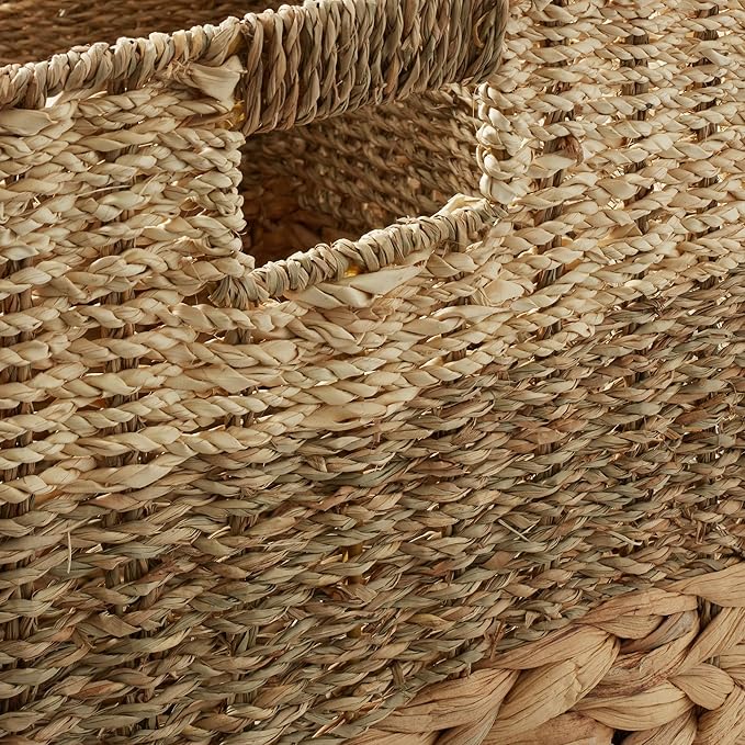 Casafield 13" x 13" Mixed Weave Storage Baskets, Natural - Set of 4 Woven Hyacinth Seagrass Wicker Storage Cube Bins for Bathroom, Bedroom, Laundry, Pantry, Shelves