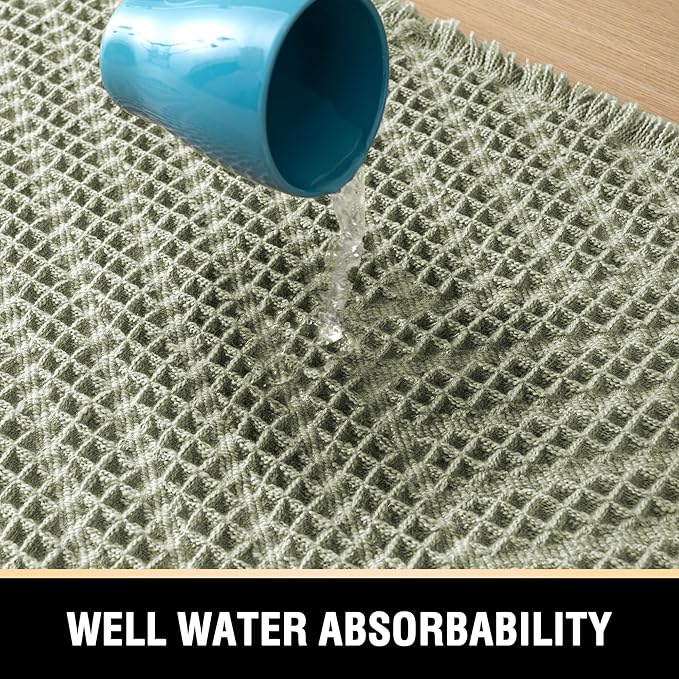 H.VERSAILTEX Waffle Bath Mat Super Absorbent Boho Bath Mat Non Slip Bath Rugs for Bathroom Floor Machine Washable Dry Fast Bathroom Rugs with Tassels (20 x 32 Plus 17 x 24 Inches, Sage)