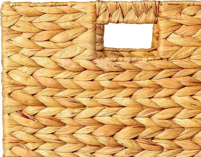 10.5x10.5in Wicker Storage Baskets, Handwoven Water Hyacinth Foldable Cube Bins for 11.5" × 11.5" and Larger Cube Shelves, Set of 6 (Natural)