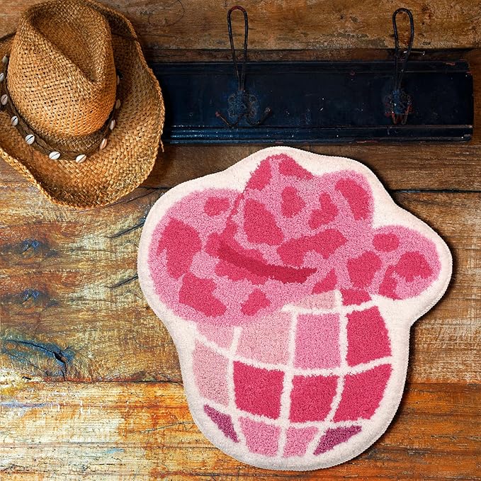 23.6 Inch Western Cowgirl Bathroom Rug Pink Let's Go Girls Disco Cowgirl Bath Mat Shower Mat Bathroom Decoration Non Slip Washable Bath Rug for Show