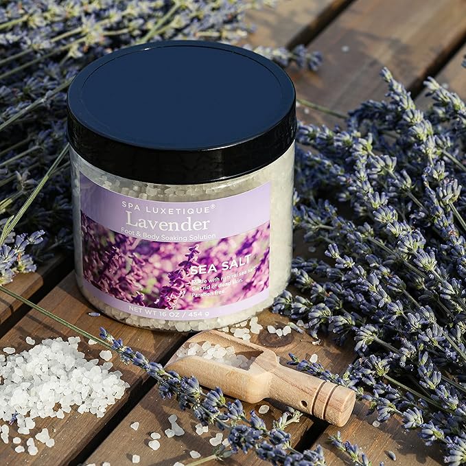 spa luxetique Bath Salts, 8pcs Bath Salts Gift Set with Argan Oil, Bath Bombs, Wooden Scoop, Epsom Salt for Soaking in Lavender, Rose, Chamomile Scent, Mother's Day Gifts, Christmas Gifts for Her