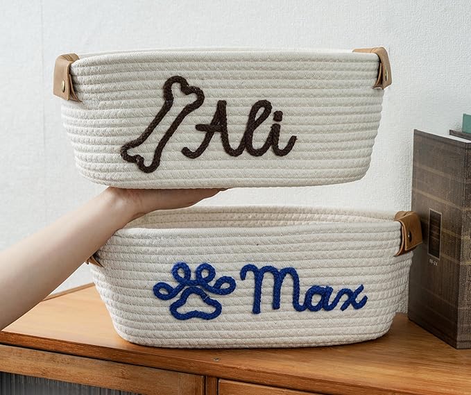 JUPPE Custom Pet Dog Gift Basket with Personalized Name, Cat or Dog Toys and Storage Organizer Customize Pet Cotton Rope Basket Gifts (Pet style)