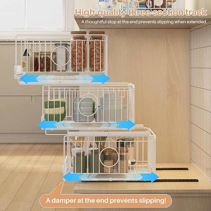 4-Pack Metal Drawer Organizer for Closet with Sliding Rail, Metal Bbasket Storage Drawers for Wardrobe, Stackable Wire Bins for Clothing and Accessories-White