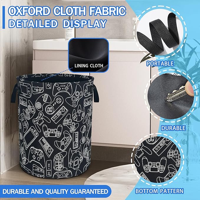 Game Controller Laundry Basket Oxford Cloth Gaming Laundry Hamper With Handle Foldable Portable Clothes Storage Basket 18.9 X 16.5 In Storage Bag For Laundry Room/Bathroom/Bedroom/Dormitories