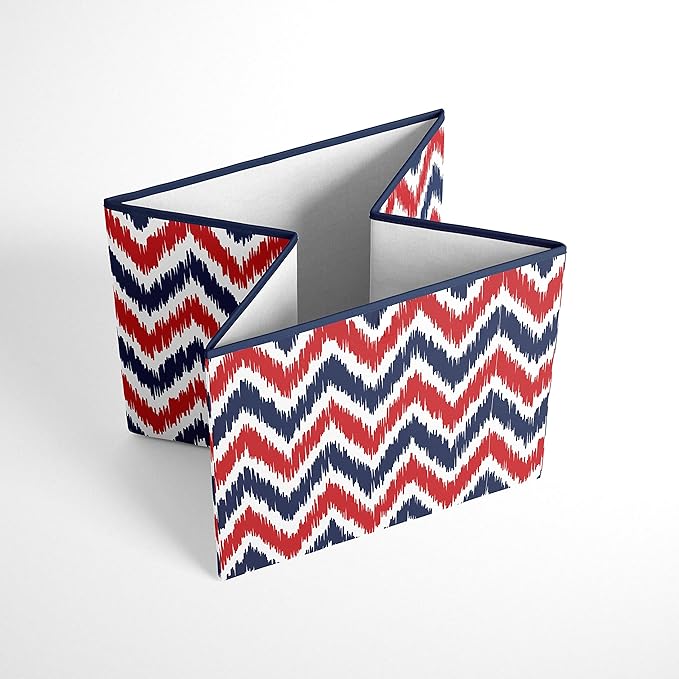 Bacati - Large Storage Tote Mix N Match Ikat Chevron/Dots Navy/Red 14 x 14 x 10 inches